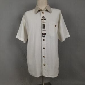 OS Trachten Shirt Mens XL White Oktoberfest Embroidered Button Front German